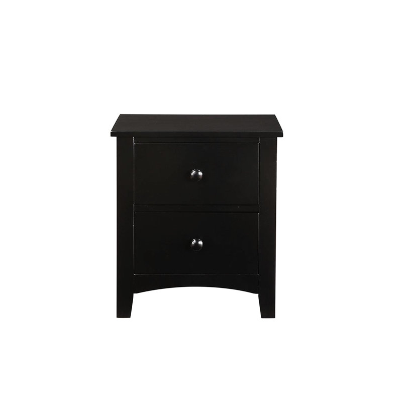 Table de chevet contemporaine à 2 tiroirs, placage de pin et noir avec rangement, Noir