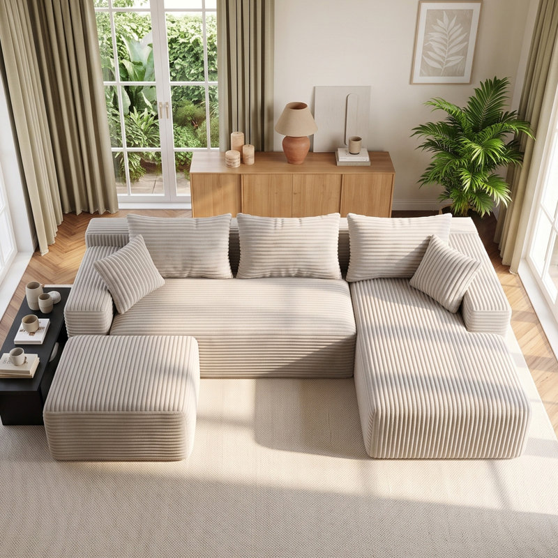Canapé modulaire 95 po K, Velours côtelé kaki