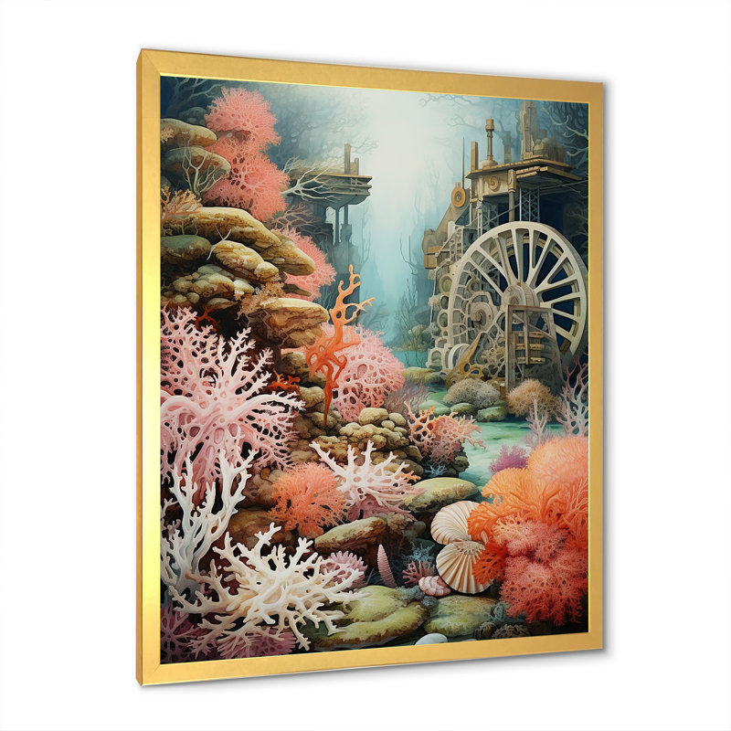 «Coral Pirate Wheel Memory II», reproduction sur toile, H 20 po x l 12 po x P 1 po, Cadre photo doré simple
