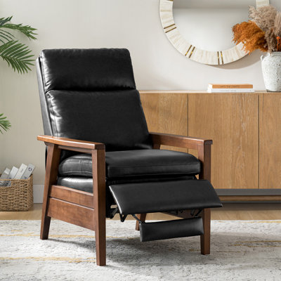 Gladys Mid-Century Modern Genuine Leather Pushback Recliner
