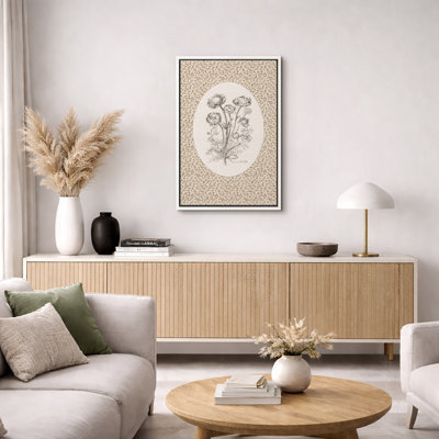 Vintage Botanical Oval Floral Artwork, Bedroom Pictures, Framed Canvas Giclee Print Wall Art