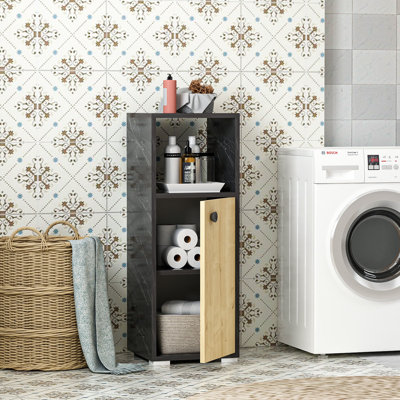 Armoire de salle de bain moderne, panneau de particules enduit 100% mélamine, noir et marbre / chêne saphir, capacité de poids maximale: 110 lb | Nombreuses tablettes, solution de rangement murale et élégante
