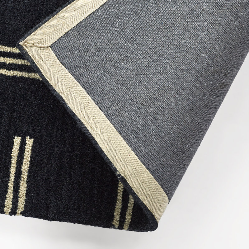 Sameer Geometric Handmade Tufted Wool Navy/Sand Area Rug, Runner 2'6" x 8'