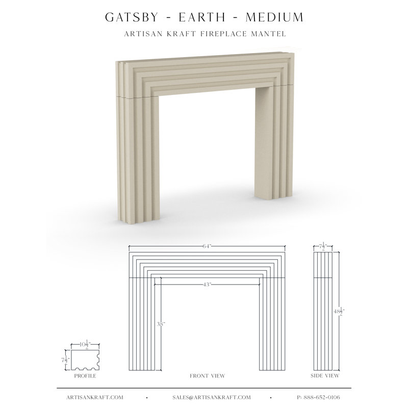 Gatsby Cast Stone Fireplace Surround, 64", Earth