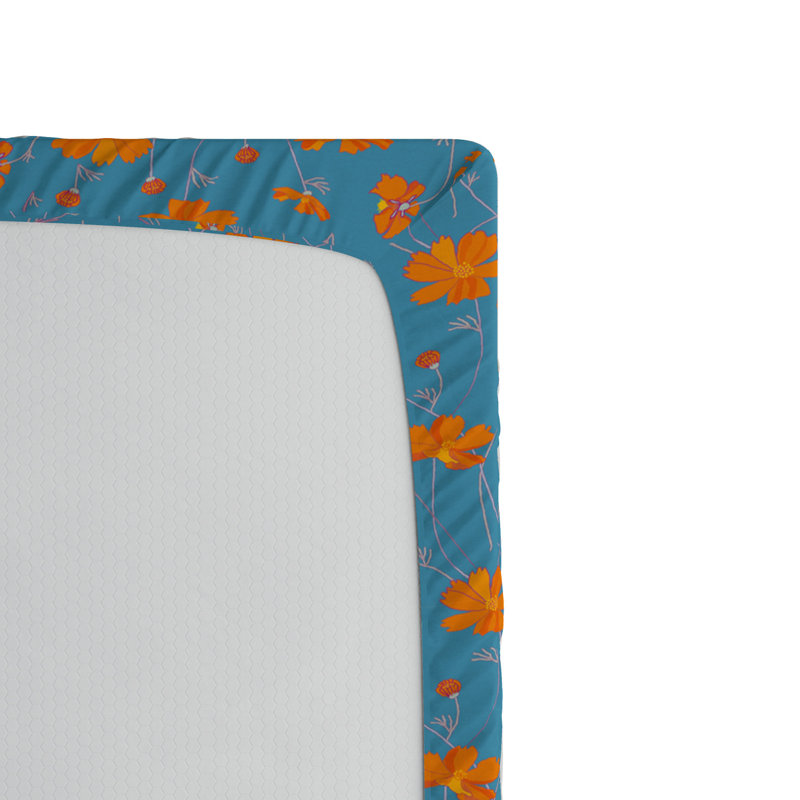 Microfiber Floral Fitted Sheet, Full/Double Fitted Sheet, Orange/Blue Floral