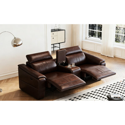 3 fauteuils inclinables électriques confortables, 2 porte-gobelets et un espace de rangement, brun foncé, convient aux petits espaces de bureau, un canapé modulaire en cuir respirant de style moderne brun, un salon idéal
