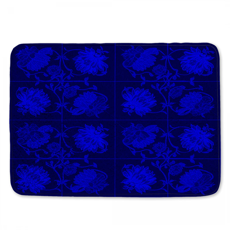 Tapis de bain bleu à motif floral, L 24 po x L 17 po