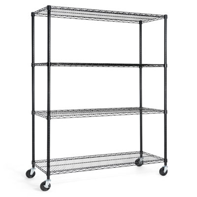 Étagère grillagée CAPHAUS NSF de qualité commerciale avec roues et pieds de nivellement, 48 x 18 x 76, 4 niveaux