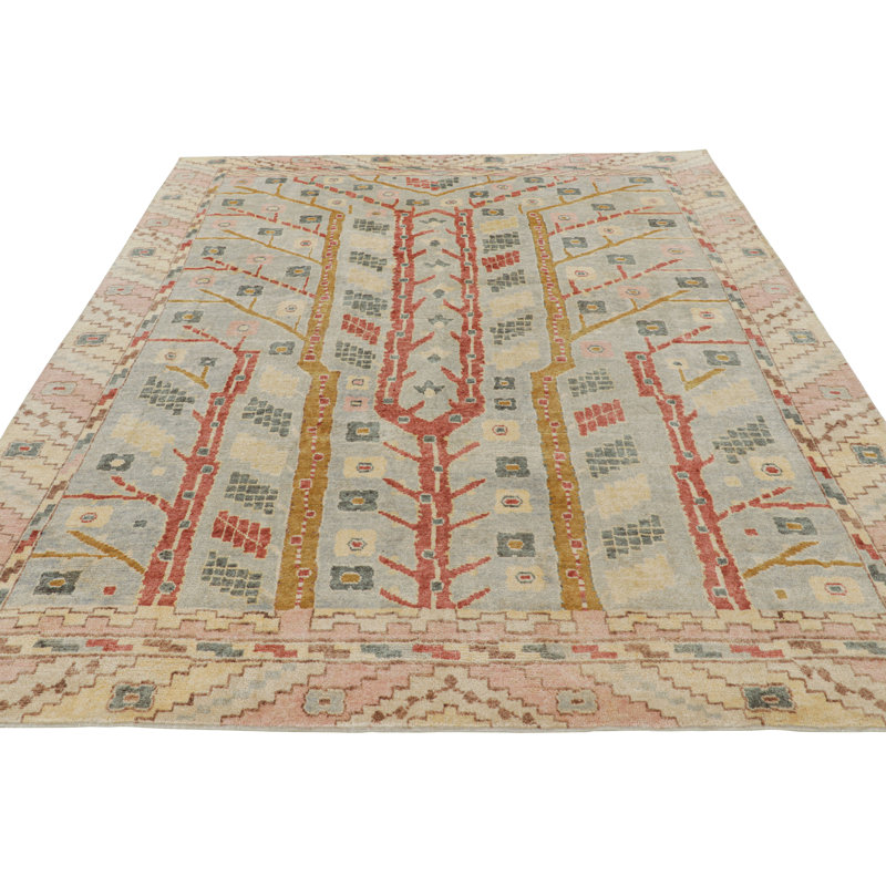 Scandinavian Hand Knotted Wool Geometric Area Rug, Rectangle 10' x 14'