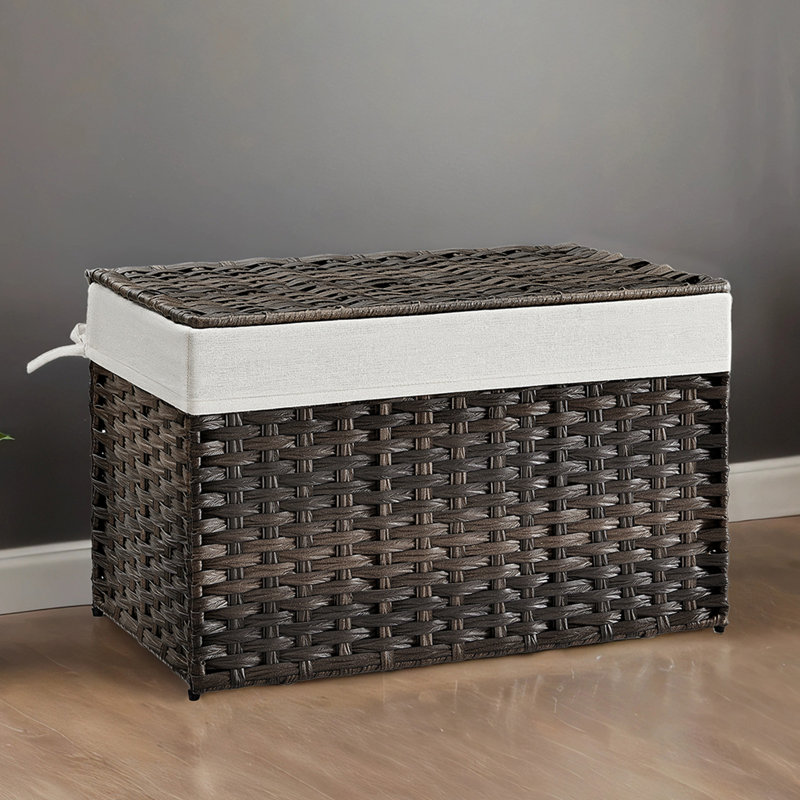 Panier de rangement avec couvercle, bac de rangement de 27,7 gallons (105 L), panier de rangement pour couverture tissée avec poignées, doublure pliable et amovible, structure en métal, pour chambre à coucher, salle de lavage
