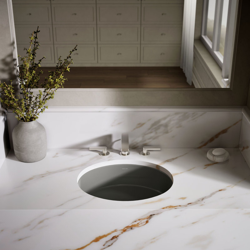 Verticyl Ceramic Oval Undermount Bathroom Sink with Overflow, Thunder Gray