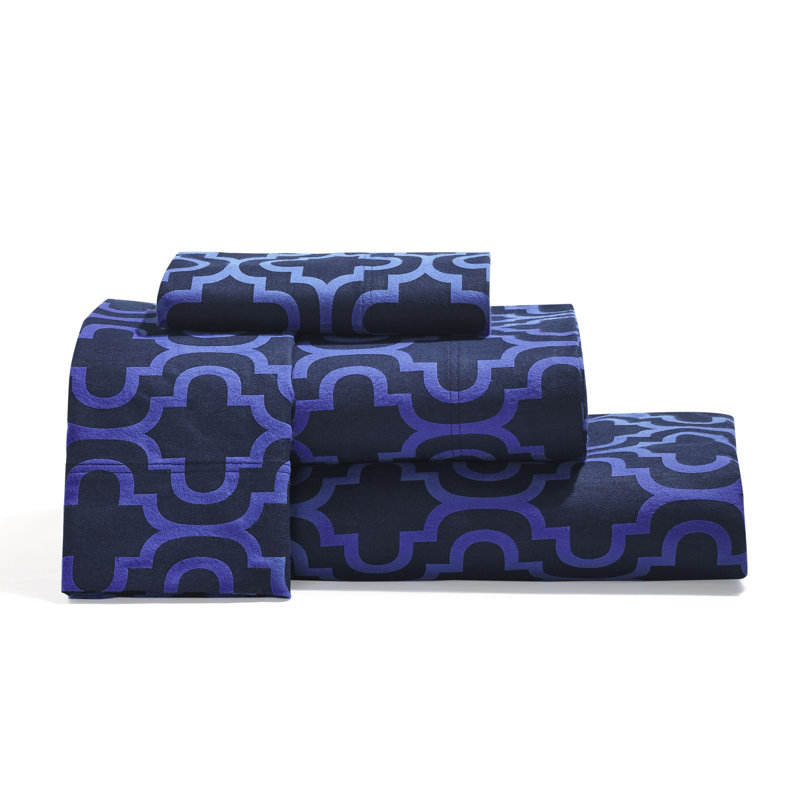 Ensemble de draps en 100% flanelle de coton Scotchis, Ensemble de draps pour lit simple + drap-housse + , Trellis bleu marine