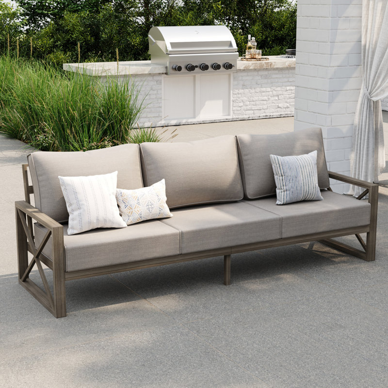 Outdoor Aluminum 3-Seater Sofa, Beige