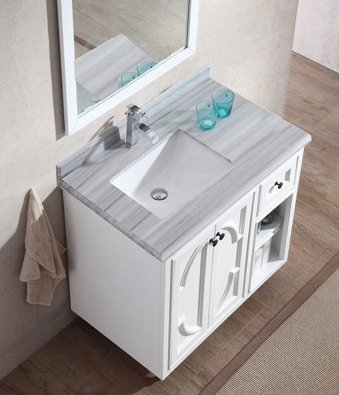 Ensemble de meuble-lavabo simple 36 po Mundy, Blanc, Bandes blanches