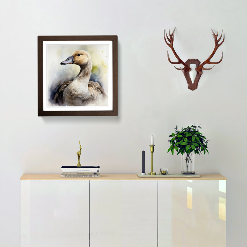 Goose Watercolour - Single Picture Frame Print on Wood, Walnut