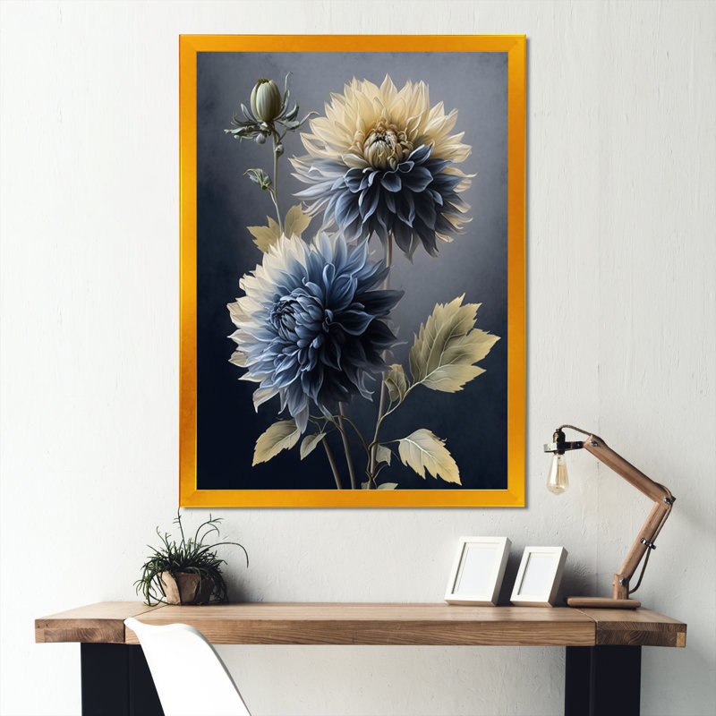 «Hyperrealistic Blue and Gold Flower I», reproduction sur toile, H 32 po x l 24 po x P 1 po