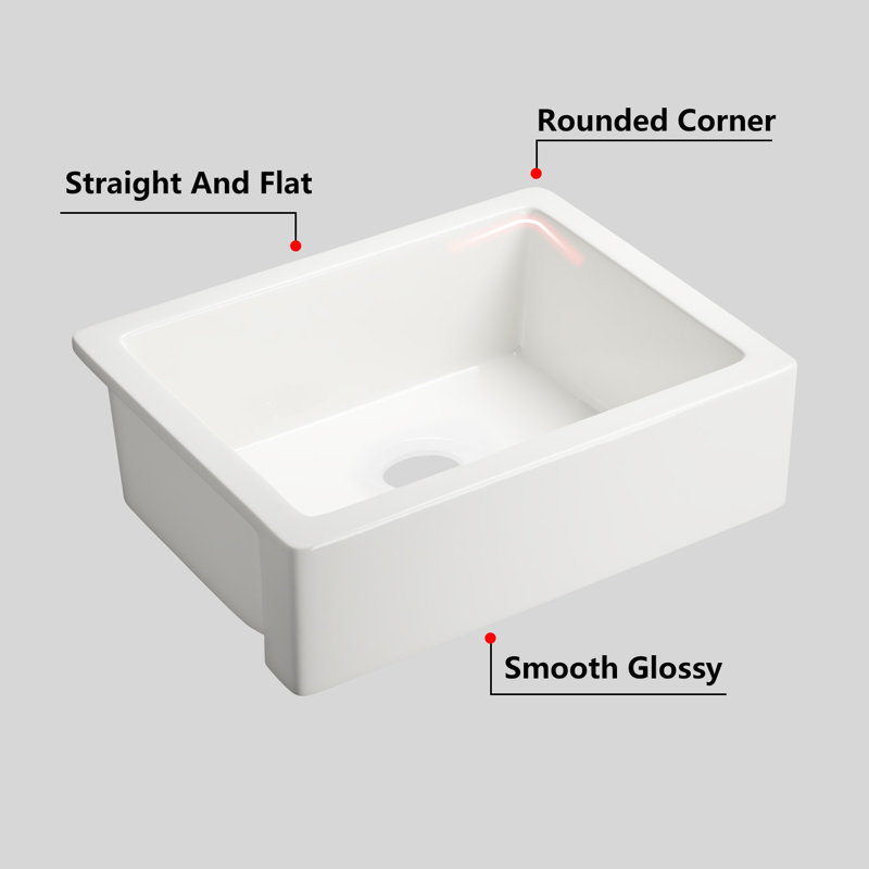 Farmhouse Single Basin Kitchen Sink, 8" H x 24" L x 19" W