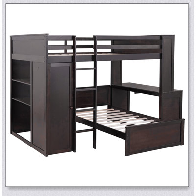 Lit mezzanine Kaylianne avec tablettes, bureau et garde-robe Sd-Alone