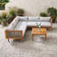 Méridiennes de patio en bois avec chaise d'angle, table et coussins-133244491