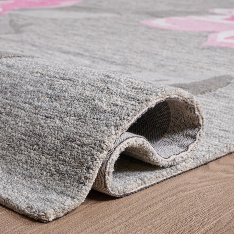 Jardin 403 Hand Tufted Wool/Cotton Floral Rug in Gray/Pink, Rectangle 5' x 8'