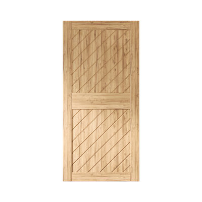 Homacer Slanted Stripe Design 26in x 84in Unfinished & Unassembled Pine Wood Barn Door (Interior Use Only)