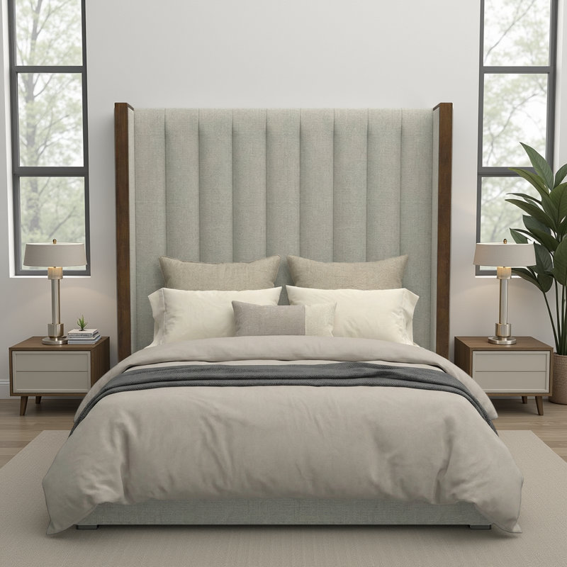 Dipson Upholstered Wingback Bed, Grey Revolution®, Queen (High)