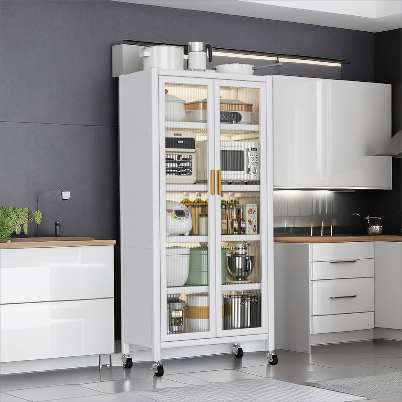 Étagère de cuisine à portes ouvertes, armoire de rangement à micro-ondes à plusieurs niveaux, blanc