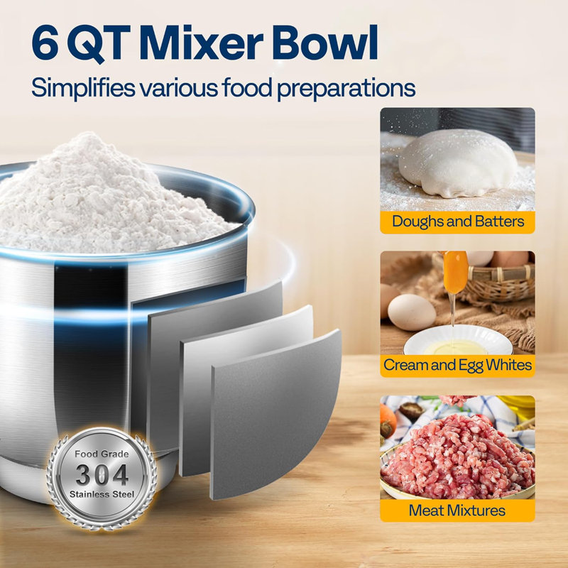 6 QT. 6 Speed 3 in 1 Multifunctional Stand Mixer with Meat Grinder and Juice Blender, Black