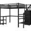 Lit mezzanine double en métal noir avec bureau, rangement et DEL pour une utilisation polyvalente en garde-robe