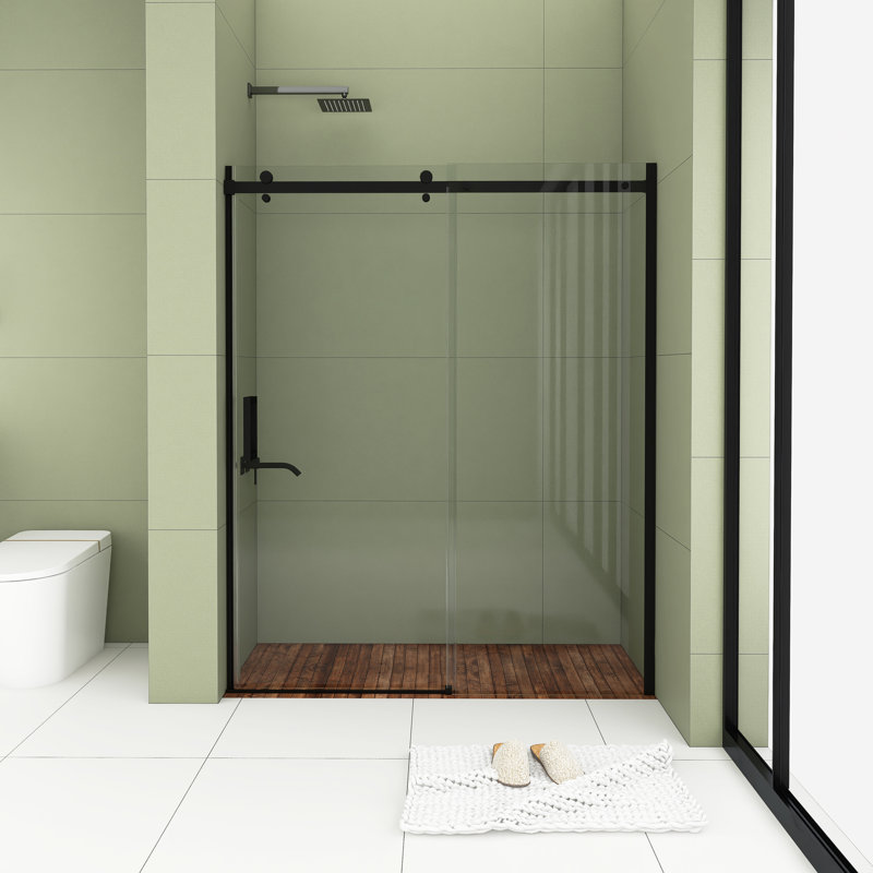  60" x 74" Single Sliding Frameless Shower Door, Black