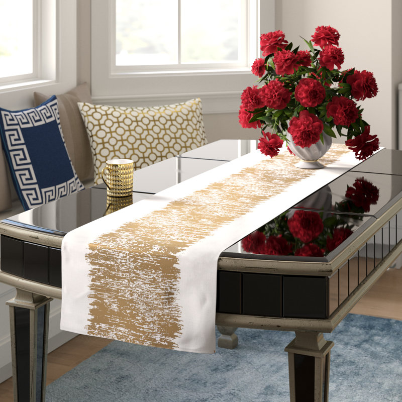 Agatha Metallic Banded Design Table Runner, 16" x 90", Gold