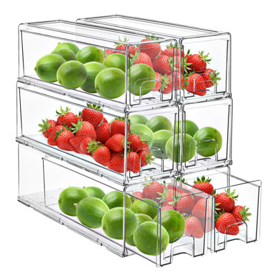 Sorbus Fridge Drawers - Clear Stackable Pull Out Refrigerator Organizer Bins - Food Storage Containers for Kitchen, Refrigerator, Freezer, Vanity & Fridge Organization and Storage (6 Pack)