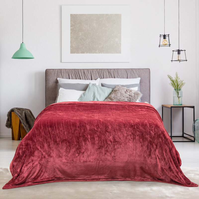 Couverture chauffante en fausse fourrure , Rouge