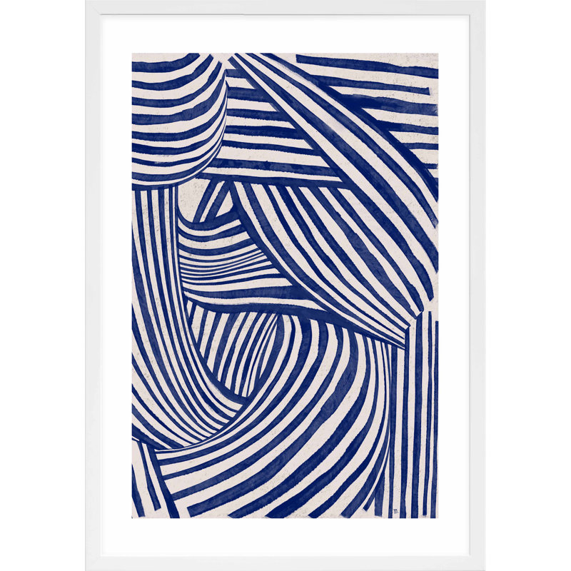 Blue Waves 2 by Marco Marella for Studio M - Framed Wall Art, 20" H x 14" W x 1.25" D, White Framed