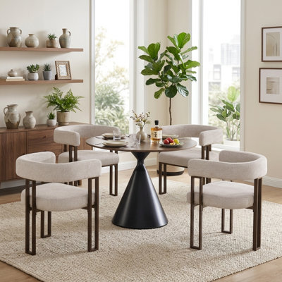 28"Upholstered Tweed Dining Chair With Arms (Set Of 4)
