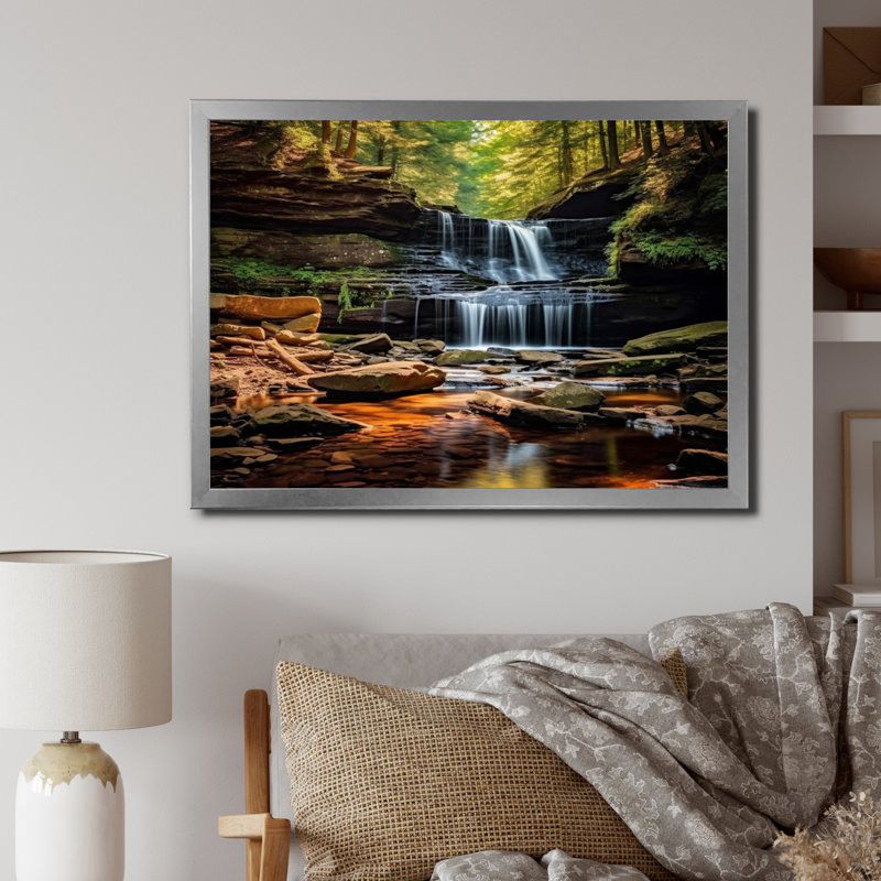 Pennsylvanie, Ricketts Glen State Park - Pennsylvanie, art mural sur toile, Cadre photo argenté, H 16 po x l 32 po x P 1 po
