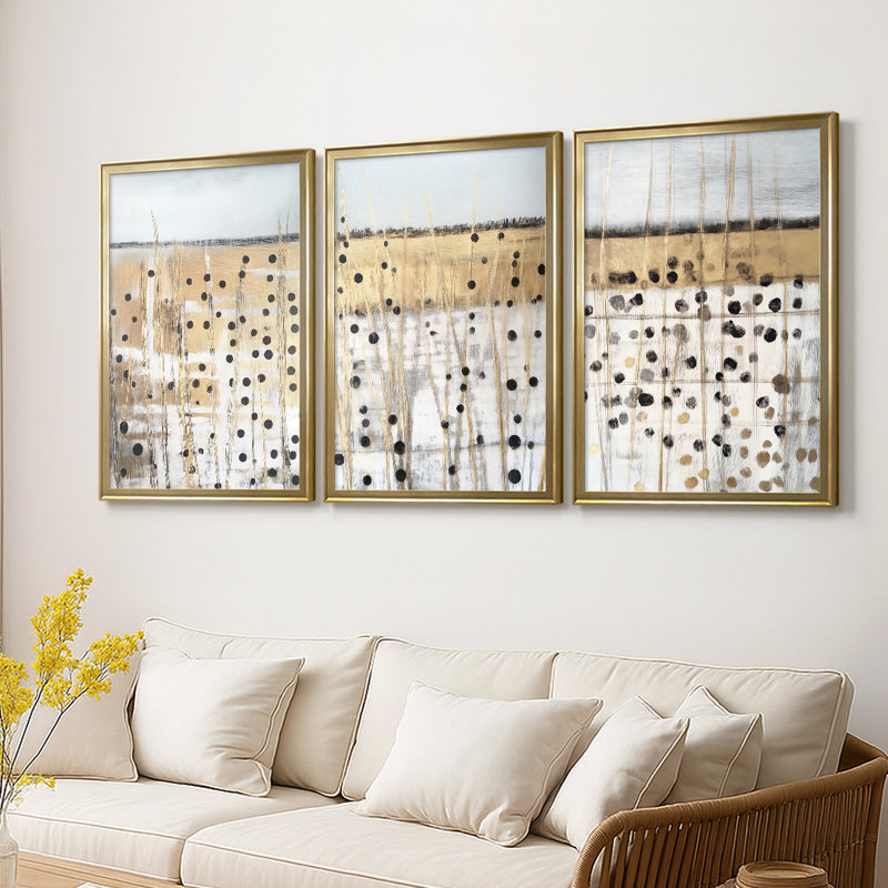 ABSTRACT Series CMXV - Toile tendue avec châssis sur mesure - 3 pièces, H 21 po x l 30 po, Doré