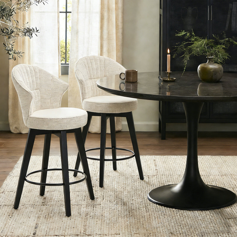 2 tabourets de bar 2 pièces en tissu avec siège pivotant à 360 ° beige