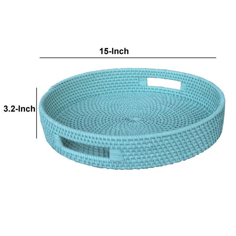 Light Blue Round Rattan Decorative Tray