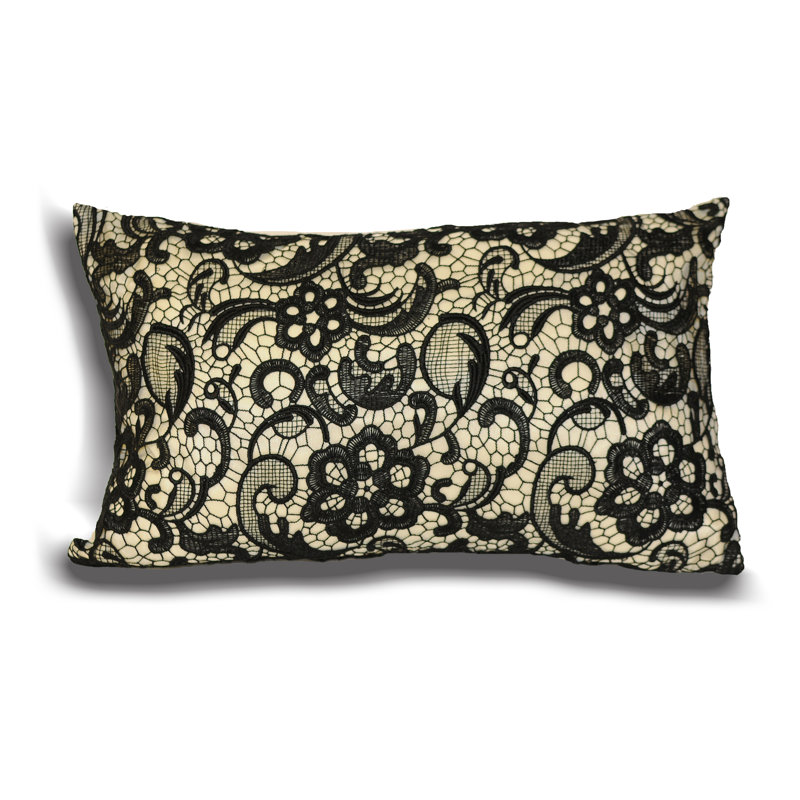 Macrame Throw Cushion, 30cm x 50cm, Black/Beige