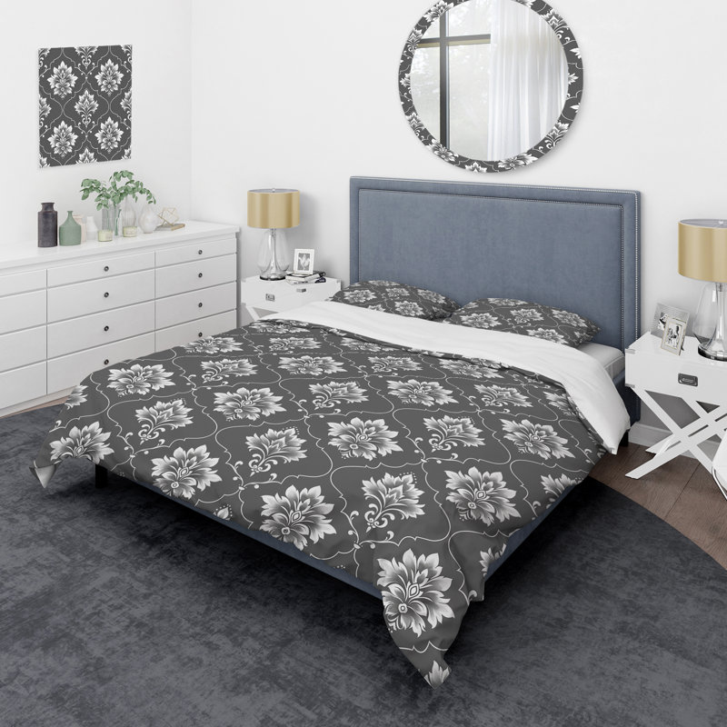 Ensemble de housse de couette transitionnel gris foncé quadrilobe Glam II, Housse de couette très grand et 2 très grandes t