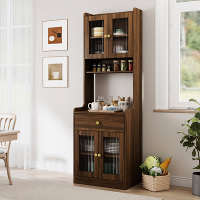 Rangement de cuisine - Buffet autoportant pour cuisine organisée, grandes marmites, électroménagers, bocaux, tasses, profondeur de 23,74 po, largeur de 16,04 po, hauteur de 70,51 po, poids de 74,57 lb, garde-manger de bar à café,