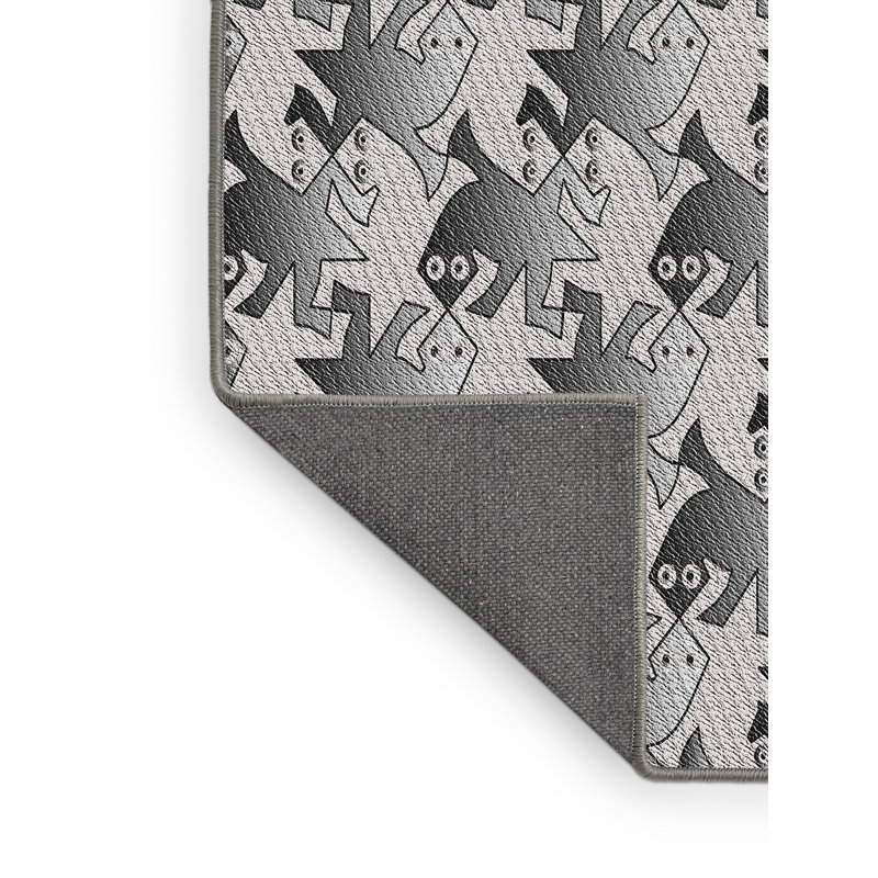 Tapis gris/zone noire à motifs, Rectangle 4 pi x 6 pi