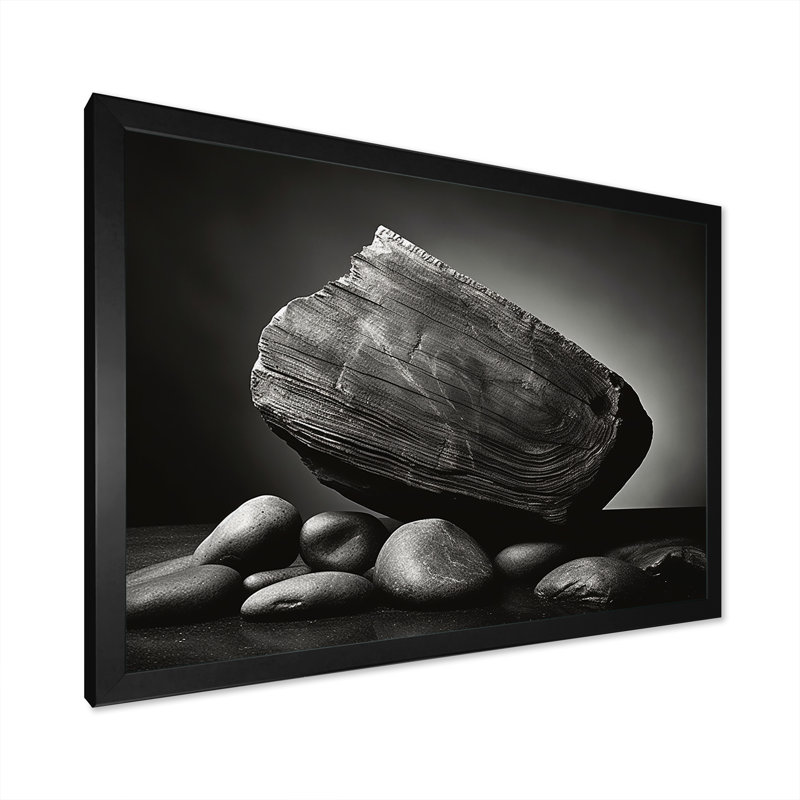 «Grey Stones Scenery Minimalisme», art mural sur toile en géode de pierre, Cadre simple noir, H 24 po x l 32 po x P 1 po