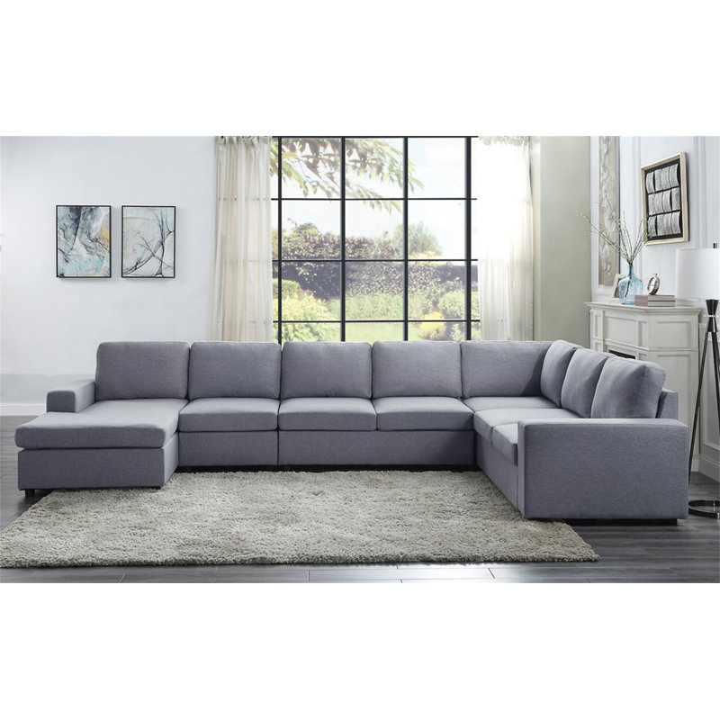 Canapé modulaire réversible en lin gris clair à 7 places 146,5 po Hayden, Lin gris pâle