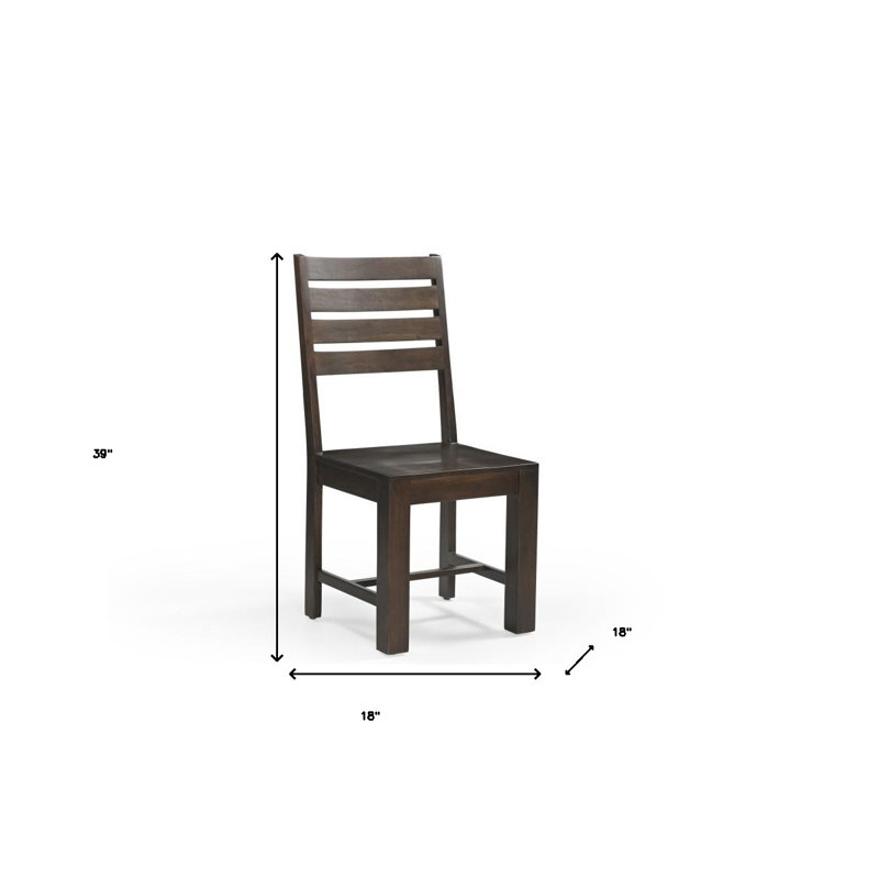 Set of Two Brown Solid Wood Ladder Back Dining Side Chairs