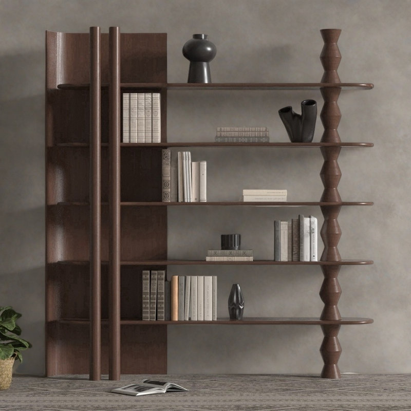Bibliothèque de style français, (5 tablettes) H 78,74 po x l 62,99 po x P 11,81 po, Brun