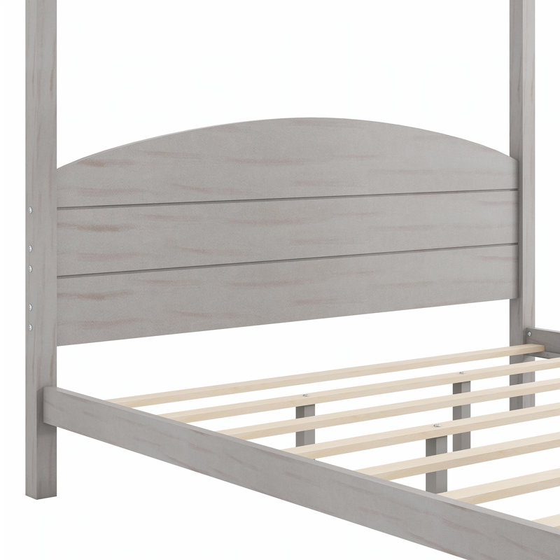 Très grand lit plateforme à baldaquin avec tête de lit, pieds de soutien et rangement sous le lit pour les chambres modernes et élégantes