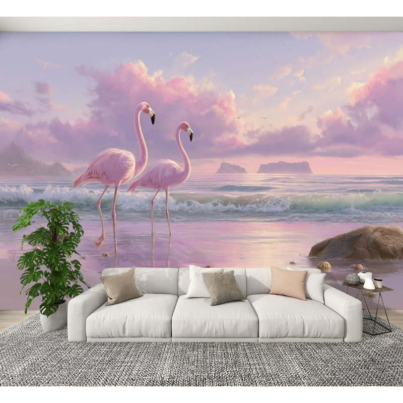 Papier peint adhésif flamant rose Flamingo, L 144 po x l 100 po