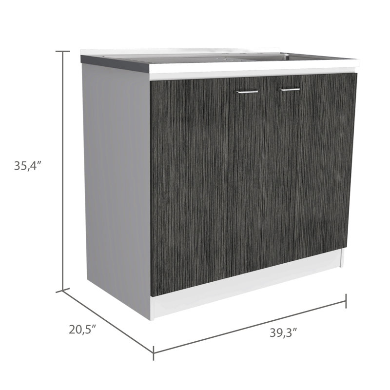 Évier utilitaire rectangulaire rectangulaire 2 portes et armoire Brookeline, Gris foncé